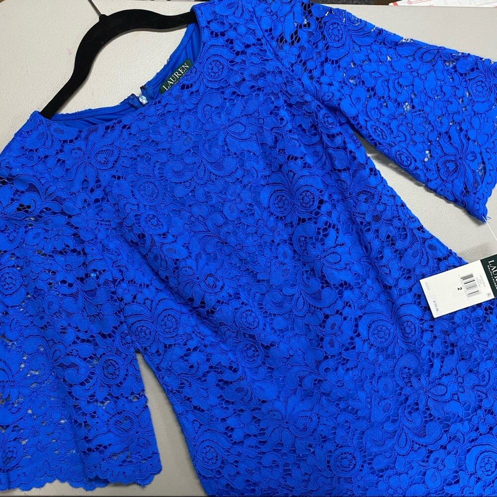 Ralph Lauren Blue Dress 3/4 Sleeve Lace  Brand New with Tags NWT Womens Size 2